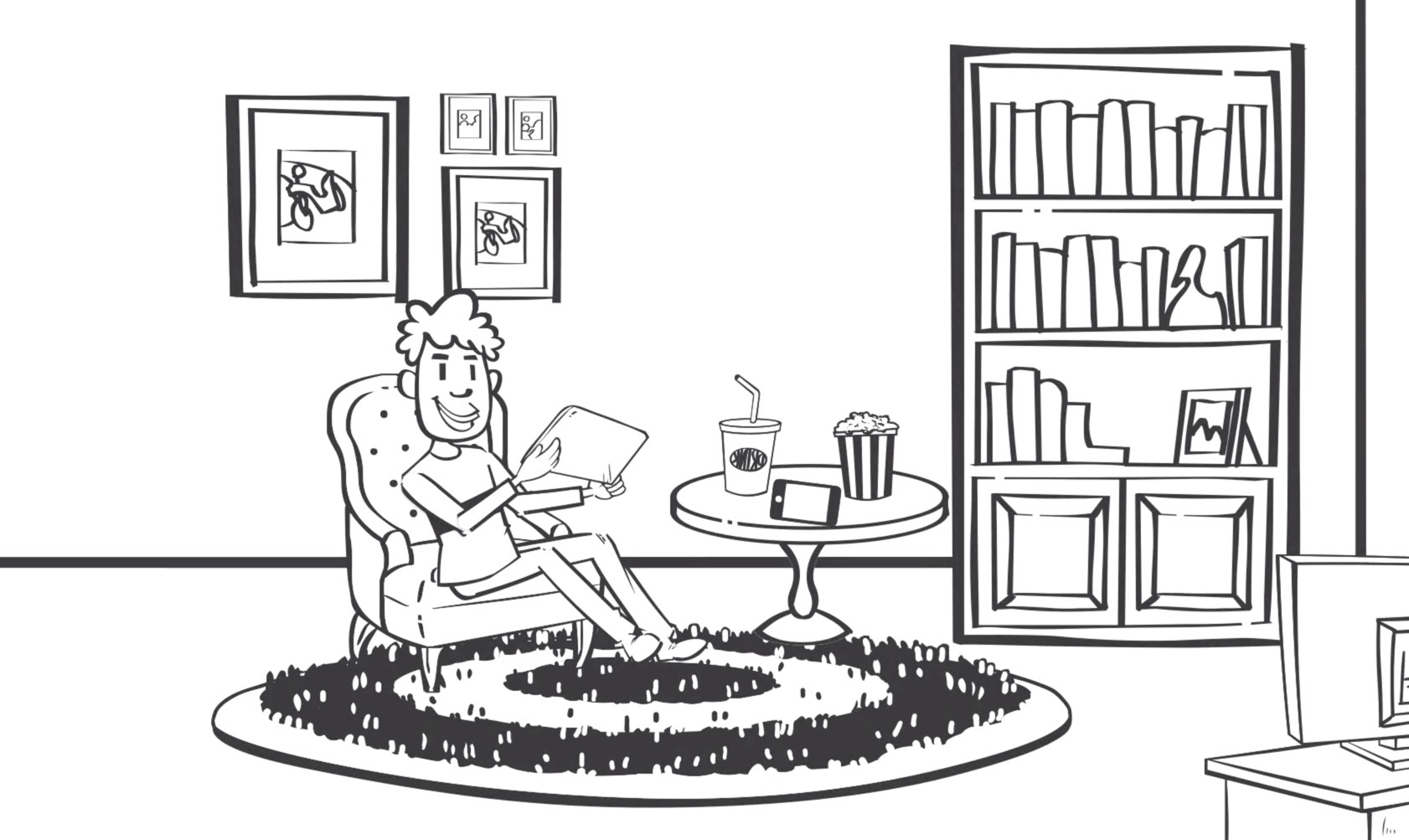 notebook, pen, a cup of coffee